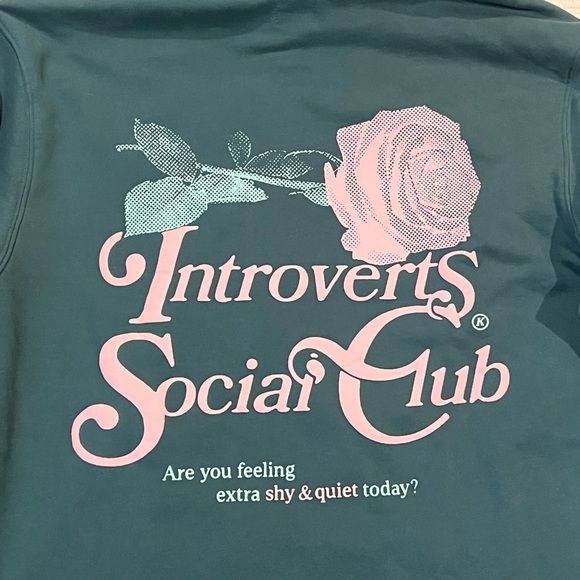 OTTO By Kris Introverts Social Club Hoodie Kangaroo Pocket Green Pink XXL - Picture 4 of 16